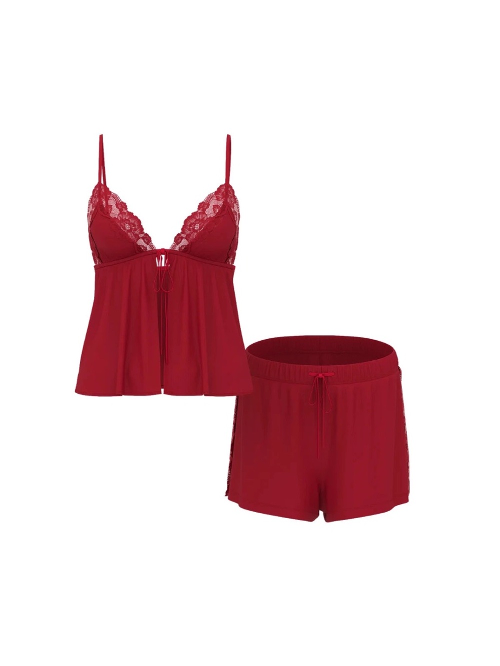 Red Lace Trim Cami and Shorts Sleep Set - Women Size XS